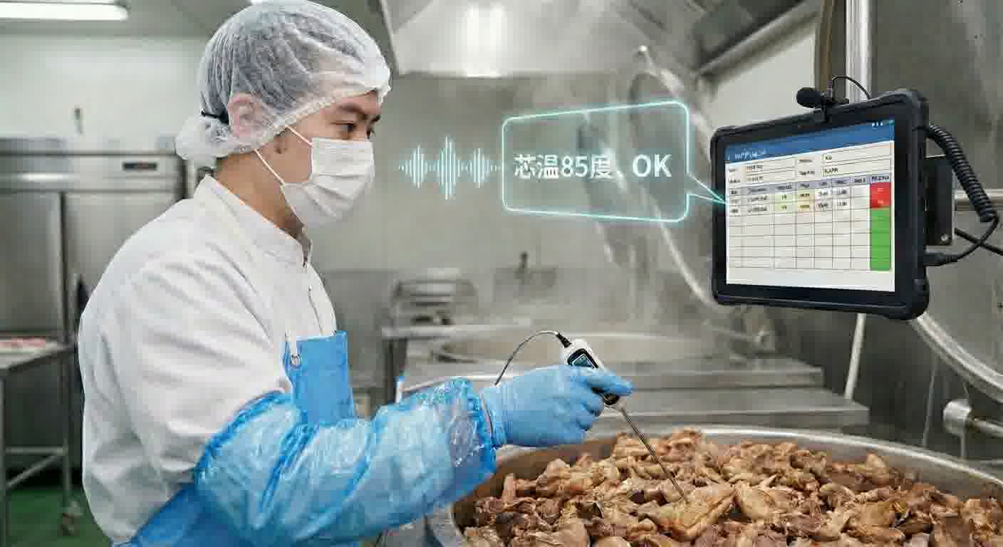 手が濡れていてもハンズフリーでHACCP記録を支援。