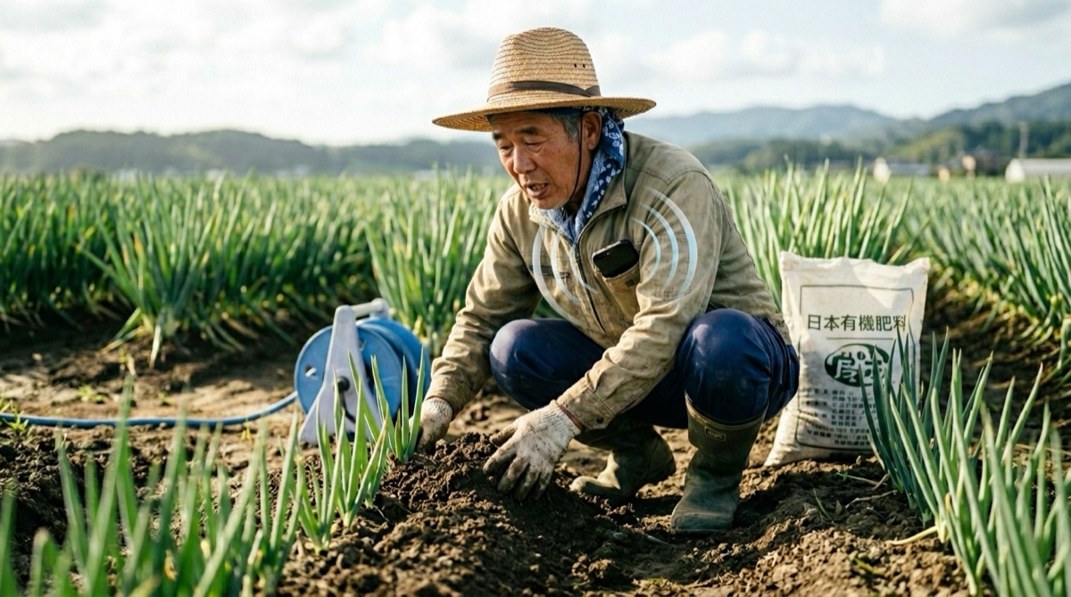 圃場で作業しながら音声で記録する農家