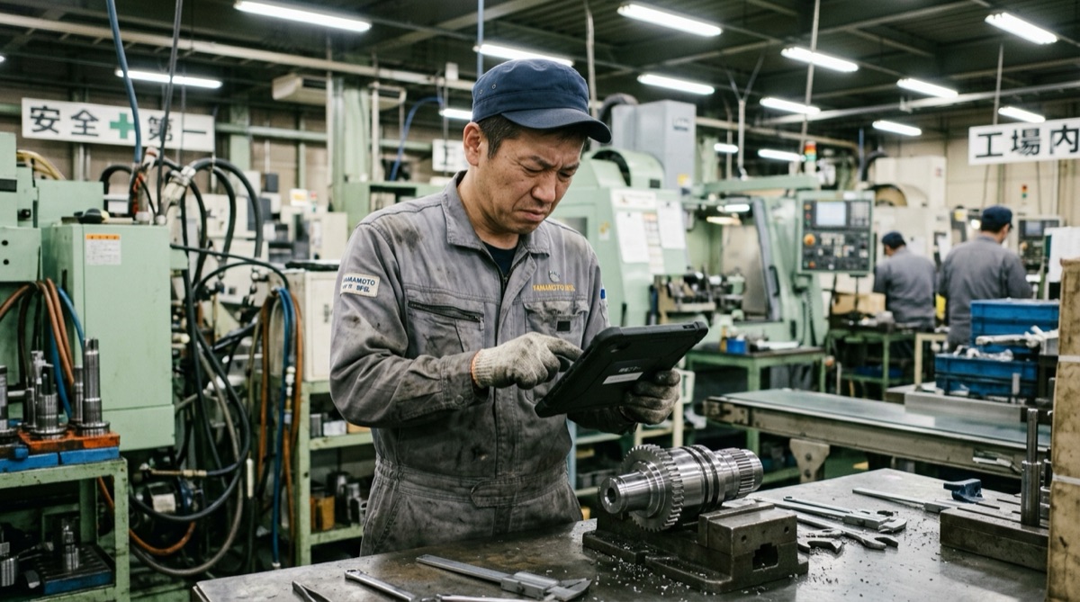 タブレットが放置され紙に戻った現場の作業風景