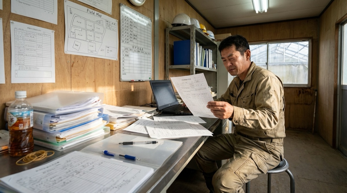 農業法人での栽培管理記録簿の集約作業